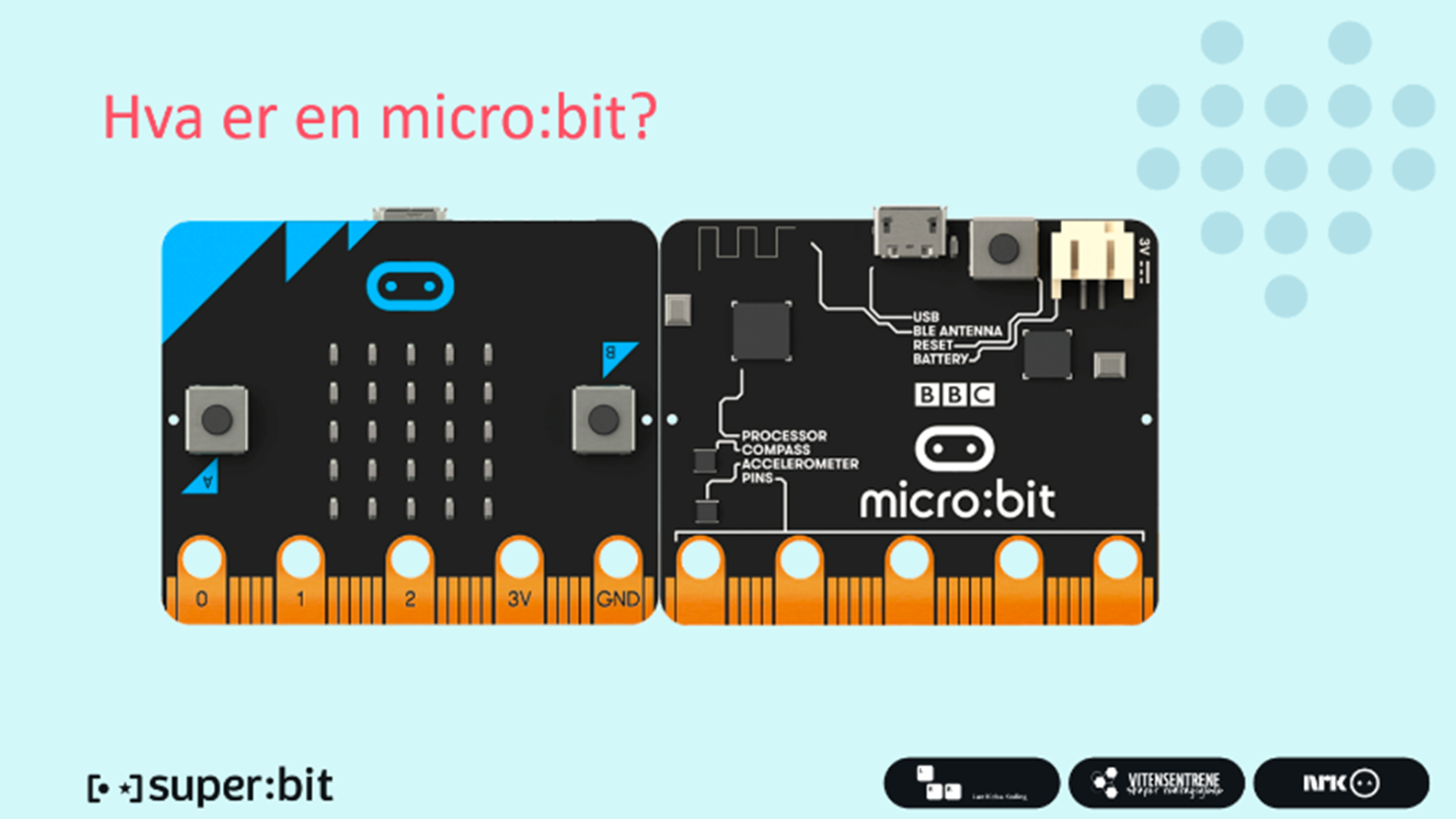 Hva er en microbit? Bilde av en micro:bit
